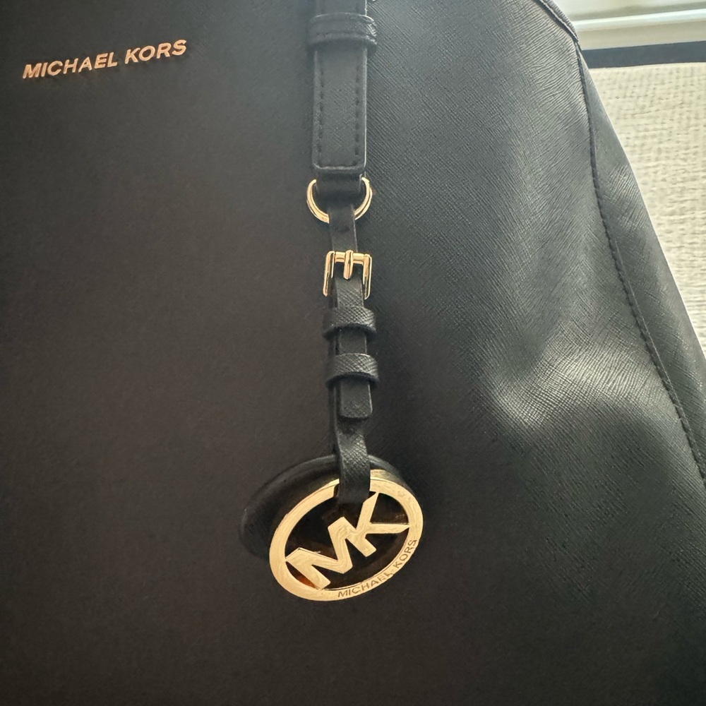 Michael Kors Black Leather Tote with Gold Hardware - Picture 2 of 10